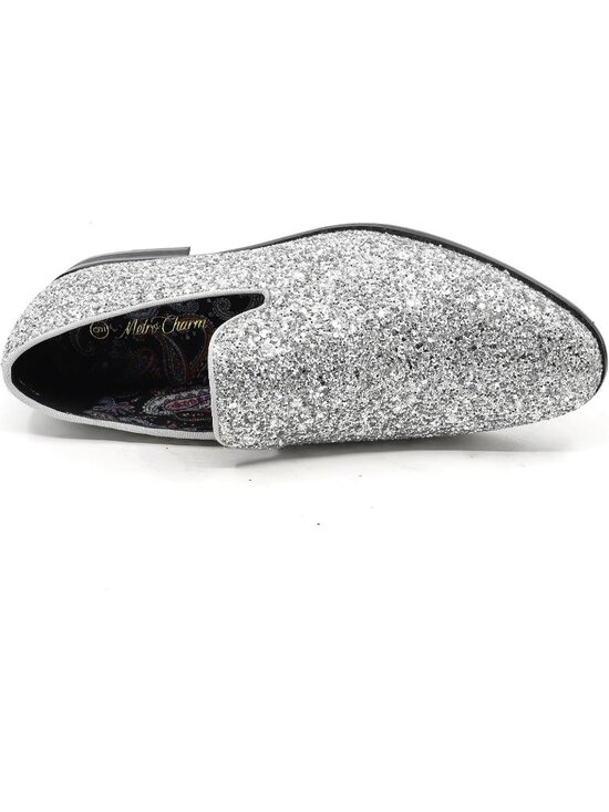 Metrocharm Men\'s Silver Rubber Sole Sparkly Glitter Sequin Loafers Slip On Shoes main image 5